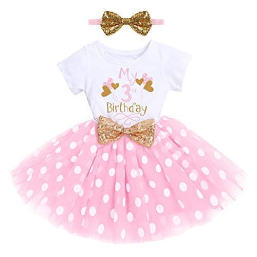 IMEKIS Baby Girls 1st & 2nd Birthday Outfit with Dress & Tutu Set