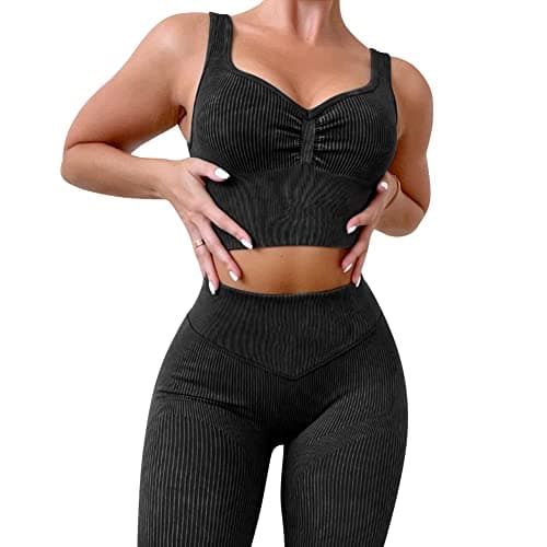 ABOCIW Women's Ribbed Seamless High Waist Scrunch Leggings with Sport Bra