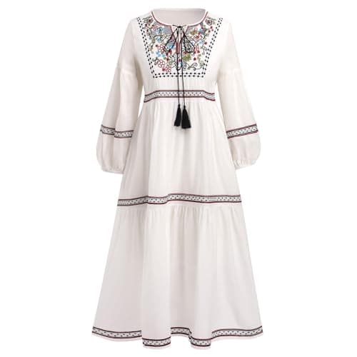 Floral Embroidered Mexican Dress for Women