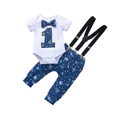 Baby Boys Circus Space 1st Birthday Outfit Cake Smash Romper + Pants + Suspenders