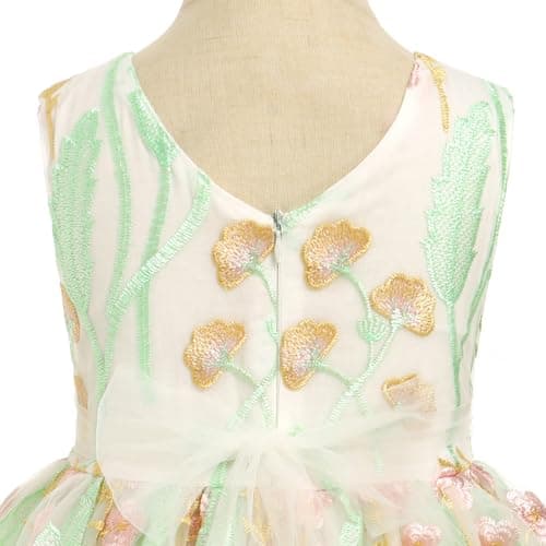 IMEKIS Girls Embroidered Flower Sleeveless Tulle Party Dress 3-10T