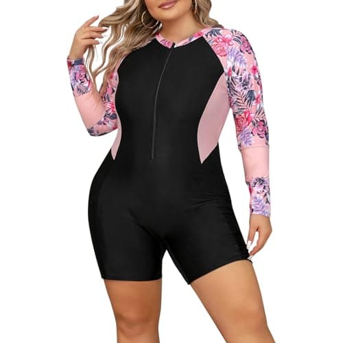 IMEKIS Plus Size Women's UPF 50+ One Piece Rash Guard Swimsuit