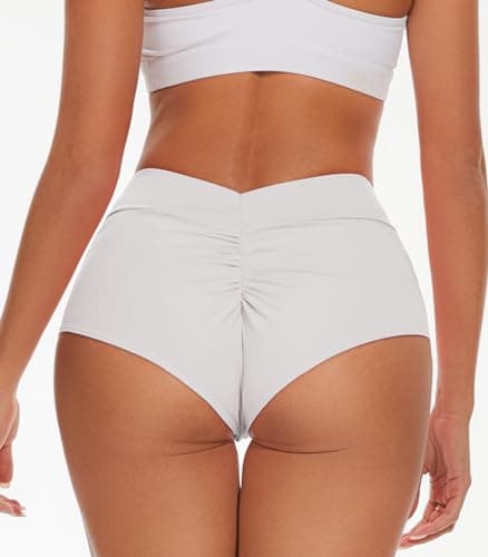 High Waist Yoga Booty Shorts for Women with V Back Scrunch - Butt Lifting Gym Bottoms