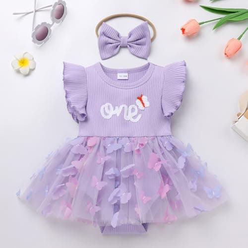 ODASDO Baby Girl 1st Birthday Cake Smash Outfit with Bowknot Headband