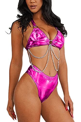 EDC Metallic Holographic Body Chain Harness Top & High Waist Bottom Festival Dance Bikini