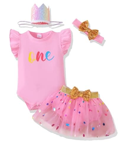 Renotemy Baby Girl 1st Birthday Outfit & Cake Smash Set with Hat