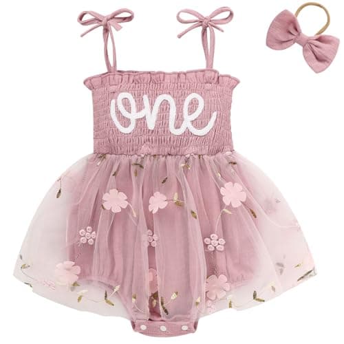 TITKKOP Baby Girl 1st Birthday Tulle Romper Sleeveless Bodysuit