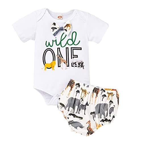 Wild One Romper Bodysuit for Baby Boy's 1st Birthday Party