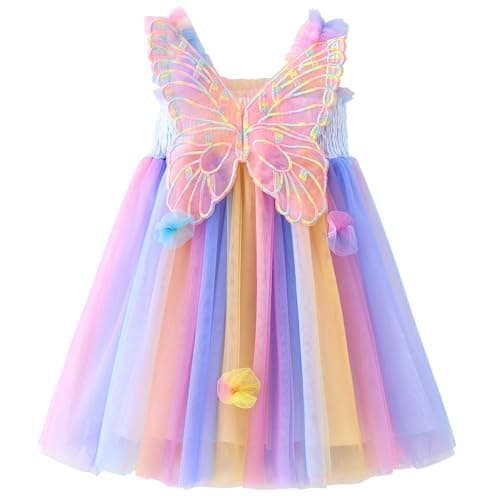 AGQT Baby Girls Butterfly Print Tulle Tutu Sundress 6M-6T