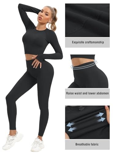 JOLLMONO Women's Long Sleeve Yoga Outfits for Gym