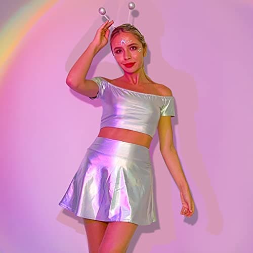 Alien Costume Set for Women - Crop Top, Mini Skirt, Headband - Halloween Cosplay