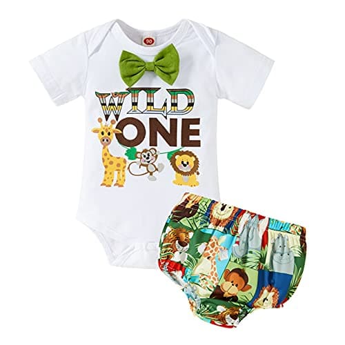 Wild One Romper Bodysuit for Baby Boy's 1st Birthday Party