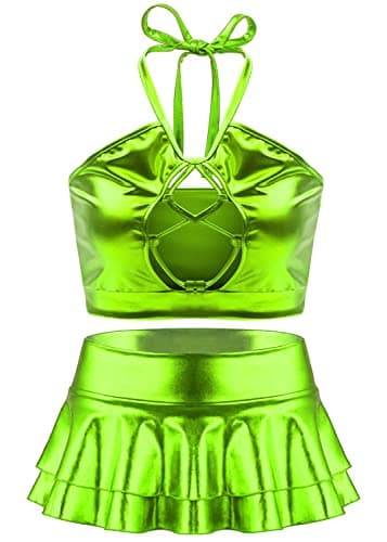 SFBBCLOZ Women's Festival Holographic Rave Outfit 2pcs Tops & Skirt