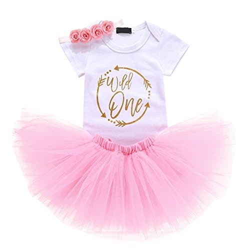 OwlFay Baby Girl 1st Birthday Crown Romper & Skirt + Bow Headband Party Dress Set