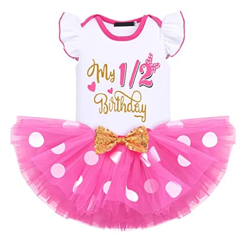 Baby Girl Birthday Outfit Set: Romper Top, Polka Dots Tutu Skirt, Headband