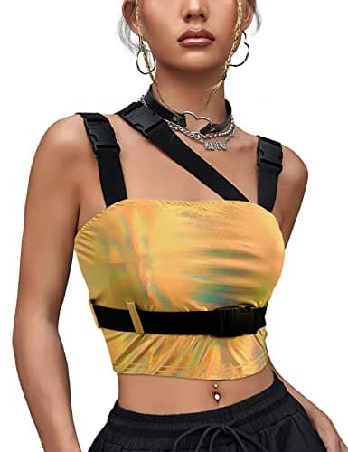 CYCLAMEN Women's Buckle Tube Crop Cami Tops