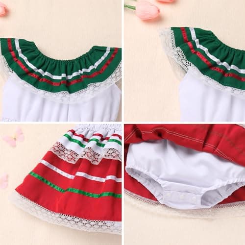 Baby Girl Mexican Fiesta Romper Dress with Flower Headband