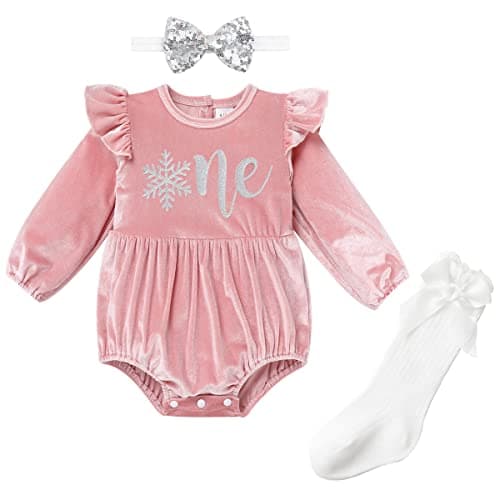 IBTOM CASTLE Baby Girl Velvet Romper Bow Headband Christmas Outfit