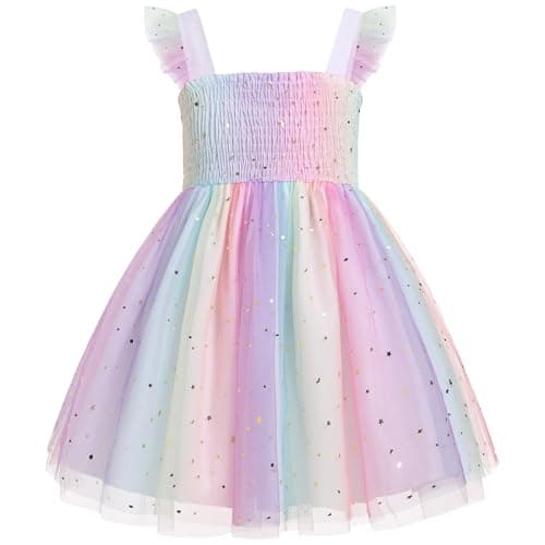 IMEKIS Toddler Girls Boho Backless Floral Confetti Formal Tulle Dress