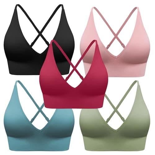 SHAEND Women's Deep V-Neck Padded Sports Bra with Criss Cross Straps Yoga Top