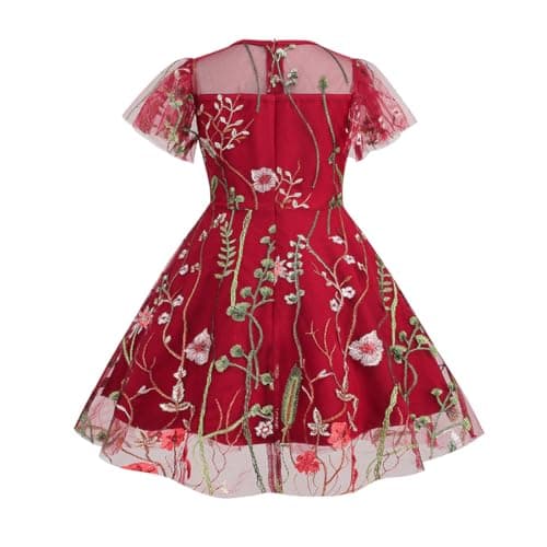 Vintage Floral Embroidered Mesh Flower Girls Swing Dress