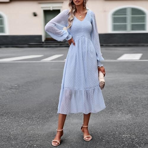 Women's V Neck Ruffle Dress