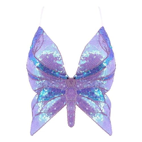 Glitter Sequin Butterfly Crop Top for Women