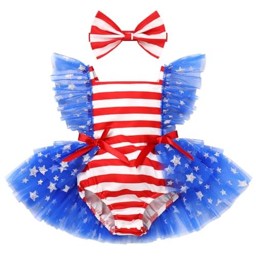 Patriotic Romper Tulle Dress Headband Birthday Cake Smash Photo Shoot for Newborn Baby Girl