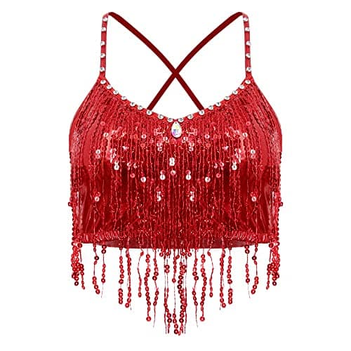 Glitter Sequin Butterfly Crop Top for Women