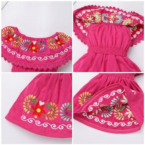 IMEKIS Toddler Girls Mexican Floral Embroidered Dress Birthday & Halloween Costume