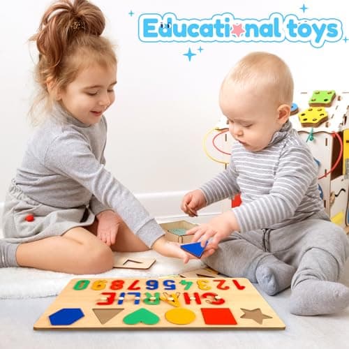 Personalized Wooden Name Puzzle for Toddlers 1-3, Shape & Number Puzzle, Montessori Baby Toys
