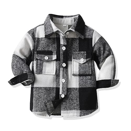 Toddler Kids Flannel Shirt Jacket Plaid Long Sleeve Lapel Button Down Shacket