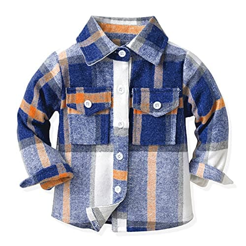 Toddler Kids Flannel Shirt Jacket Plaid Long Sleeve Lapel Button Down Shacket
