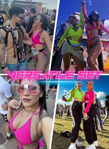 Ella Lust Rave Bodysuit & Crop Top - Neon Mesh Festival Outfit
