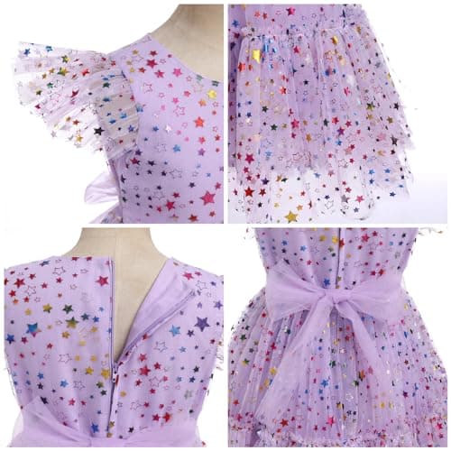ODOLDI Shiny Rainbow Stars Sequin Dress for Girls Toddler Birthday Party