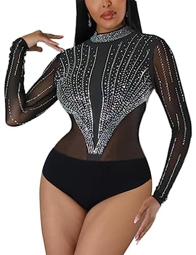 Sheer Mesh Turtleneck Bodysuit for Ladies