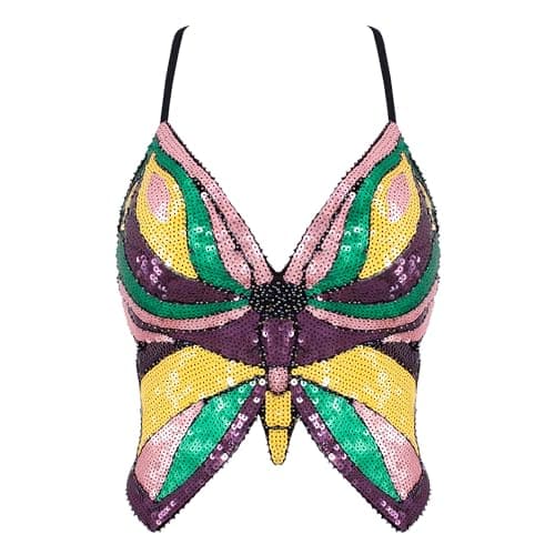 Glitter Sequin Butterfly Crop Top for Women