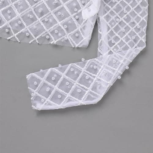 IMEKIS Sparkle Sequins Beads Sheer Mesh Crop Top for Women