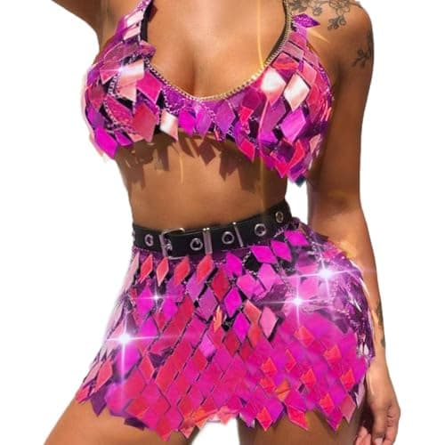 Nicute Sequin Top & Skirt Set for Women Rave Outfits