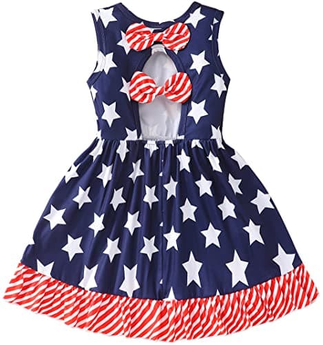 Popshion Sleeveless Back Bowknot Dress for Toddler Girls 1-7 Years Summer Birthday Party Clothes