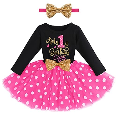 ODASDO My 1st / 2nd / 3rd Birthday Toddler Long Sleeve Tutu Dress & Bowknot Headband Set