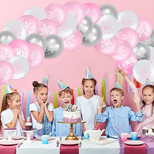 Suilung Pink, Silver, White Snowflake Balloons for Winter & Birthday Decor