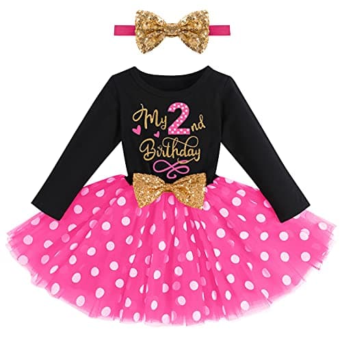 ODASDO My 1st / 2nd / 3rd Birthday Toddler Long Sleeve Tutu Dress & Bowknot Headband Set