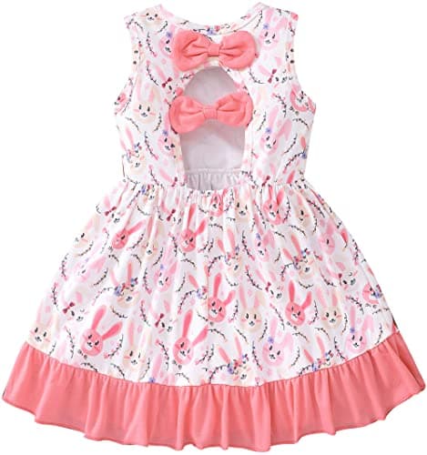 Popshion Sleeveless Back Bowknot Dress for Toddler Girls 1-7 Years Summer Birthday Party Clothes