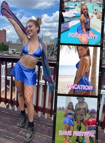 EVELUST Metallic Holographic Strappy Bikini Top & Skirt Set