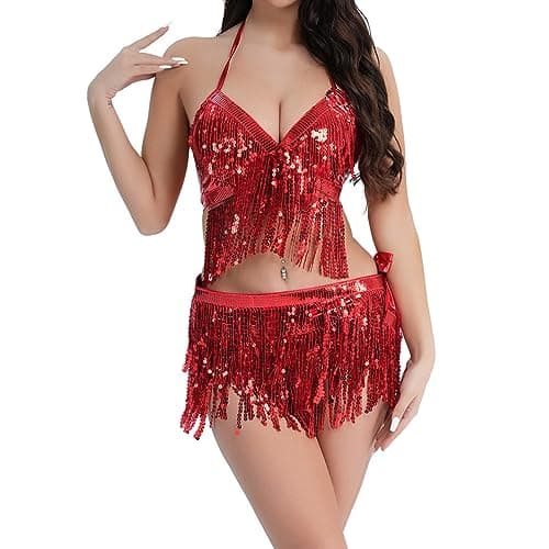 Shiny Crop Top Fringe Skirt Music Festivals Clothes Halloween Cosplay Alien Costume