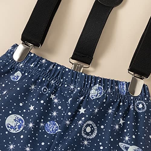 Space Theme Baby Boy 1st Birthday Outfit Set - Romper, Suspenders, Pants