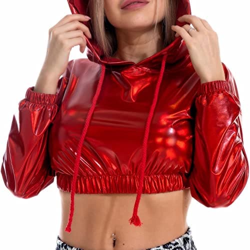 Bornpom Metallic Cropped Hoodie Sweatshirt for Women