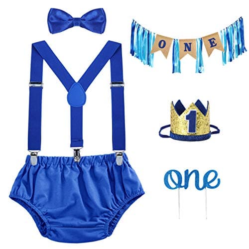 1st Birthday Cake Smash Outfit and Decorations Set in Royal Blue