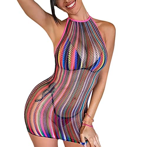 Rainbow Striped Mesh Swimsuit for Women